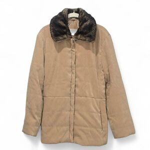 Jones New York Puffer Style Winter Coat Faux Fur Collar Size Medium